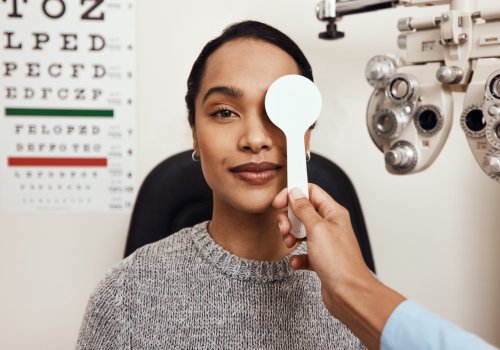 Shot of an optometrist covering her patients eyes with an occluder during an eye exam